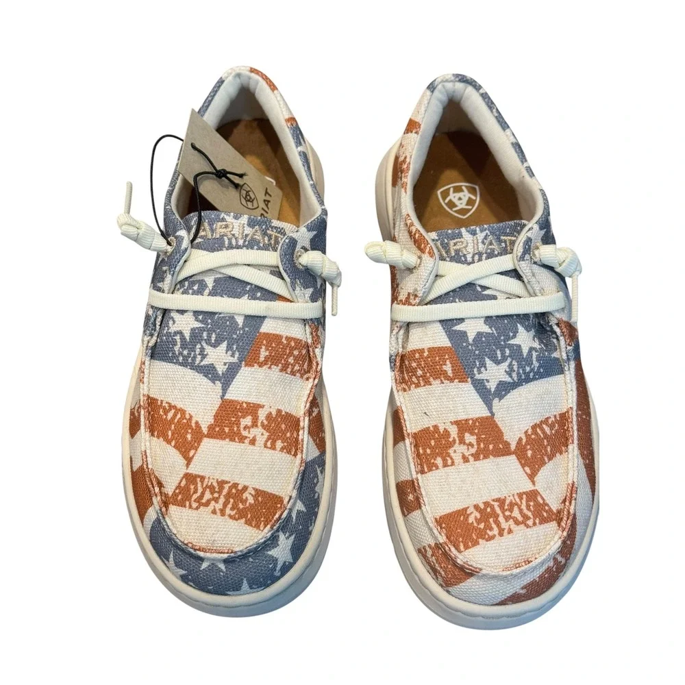 Ariat Hilo Women Distressed Flag Canvas Slip On Loafers Red White Blue Size  NIB